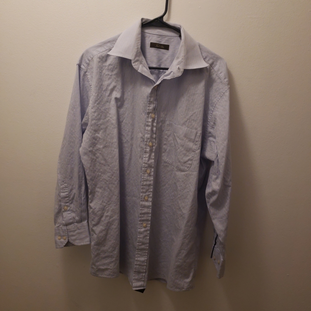 Tasso Elba MensLong Sleeve Blue Striped Mens Shirt